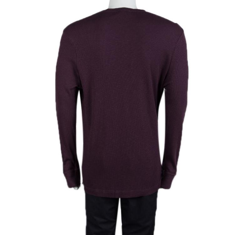 مملوكة مسبقًا Burberry Brit Deep Burgundy Rib Knit Long Sleeve Crew Neck T-Shirt XXXL