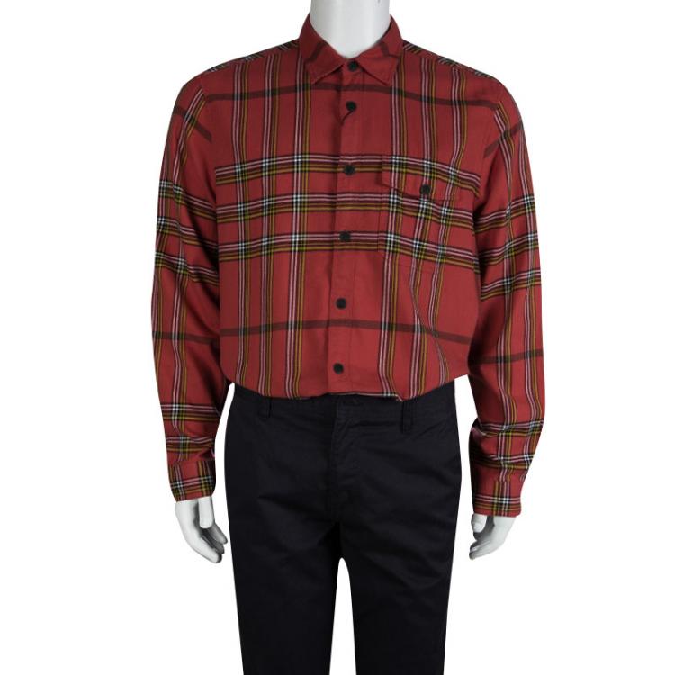 Pre Owned Burberry Red Checked Cotton Long Sleeve Nelton Shirt XXL
