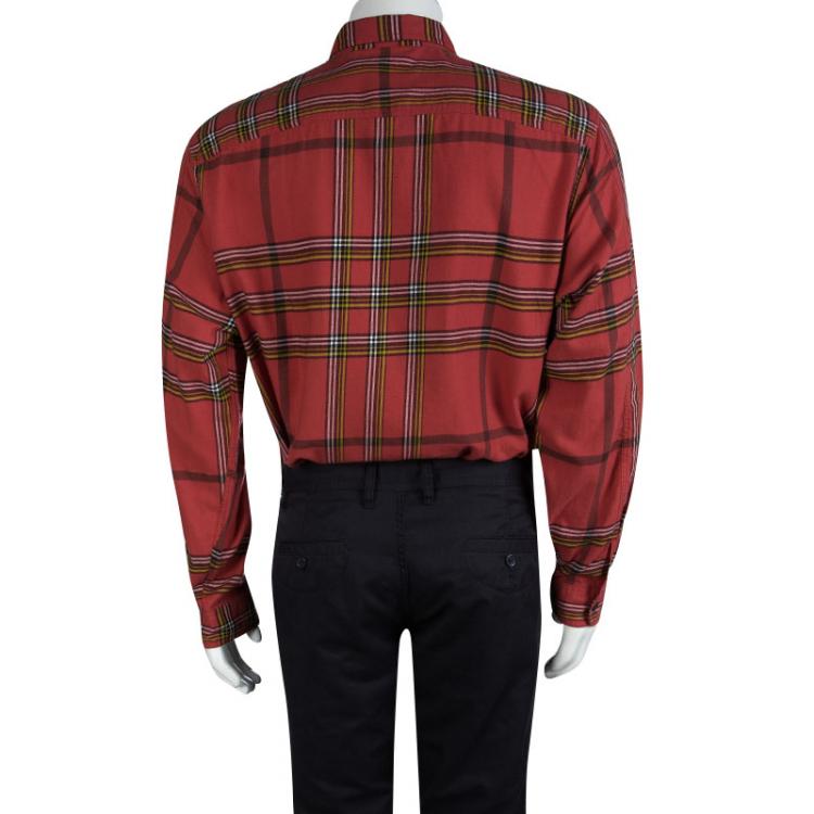 Pre Owned Burberry Red Checked Cotton Long Sleeve Nelton Shirt XXL