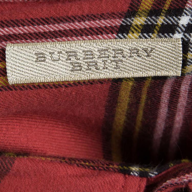 Pre Owned Burberry Red Checked Cotton Long Sleeve Nelton Shirt XXL