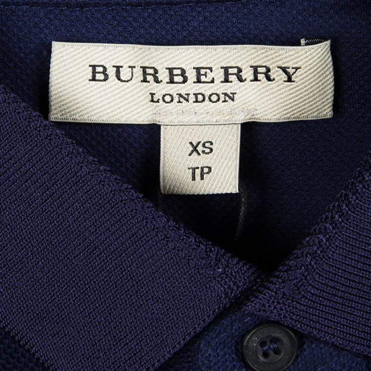 Pre Owned Burberry London Navy Blue Honeycomb Knit Polo T-Shirt XS