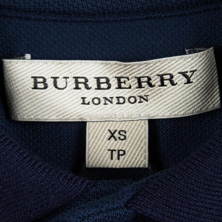 Pre Owned Burberry Deep Teal Blue Contrast Collar Honeycomb Knit Atkins Polo T-Shirt XS