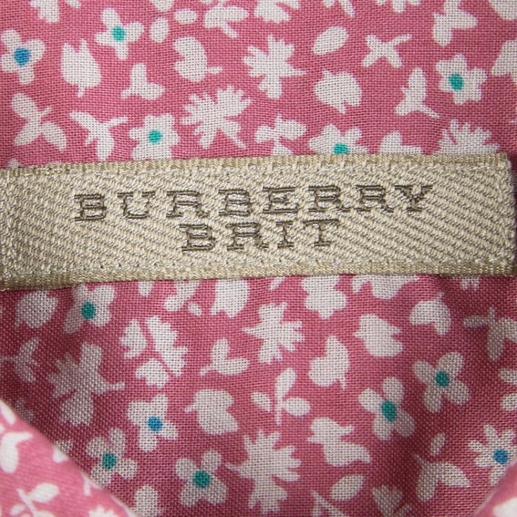 Pre Owned Burberry Brit Pink Cotton Floral Printed Short Sleeve Button Front Shirt M