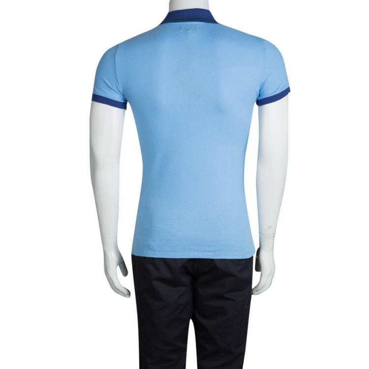 Pre Owned Burberry London Blue Contrast Collar Honeycomb Knit Polo T-Shirt XS