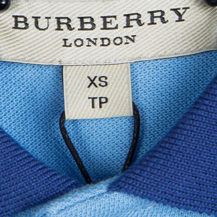 Pre Owned Burberry London Blue Contrast Collar Honeycomb Knit Polo T-Shirt XS
