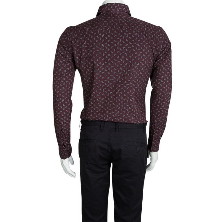 Pre Owned Burberry London Burgundy Leaf Printed Long Sleeve Button Front Shirt S