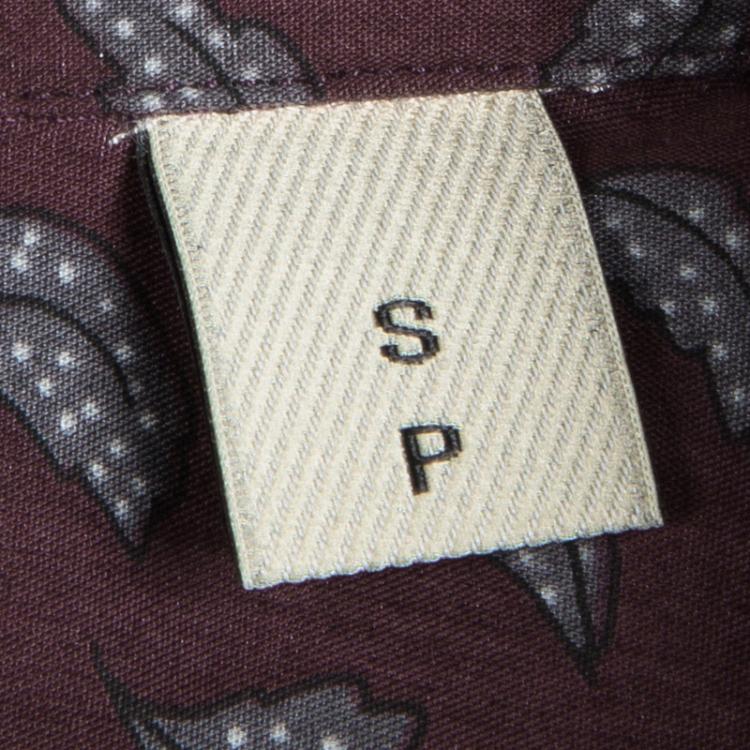 Pre Owned Burberry London Burgundy Leaf Printed Long Sleeve Button Front Shirt S