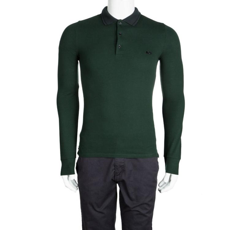 Pre Owned Burberry London Deep Bottle Green Long Sleeve Anderton Polo T-Shirt XS