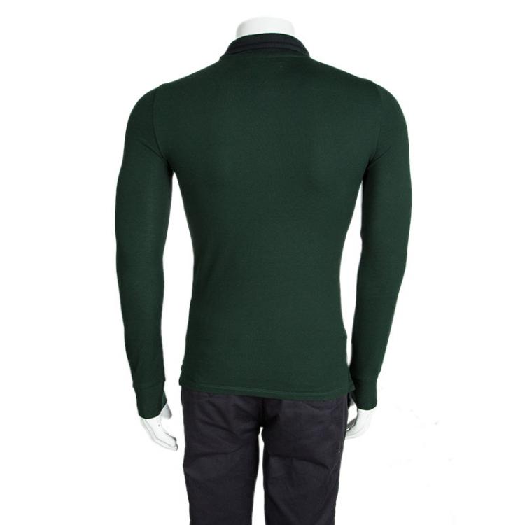 Pre Owned Burberry London Deep Bottle Green Long Sleeve Anderton Polo T-Shirt XS