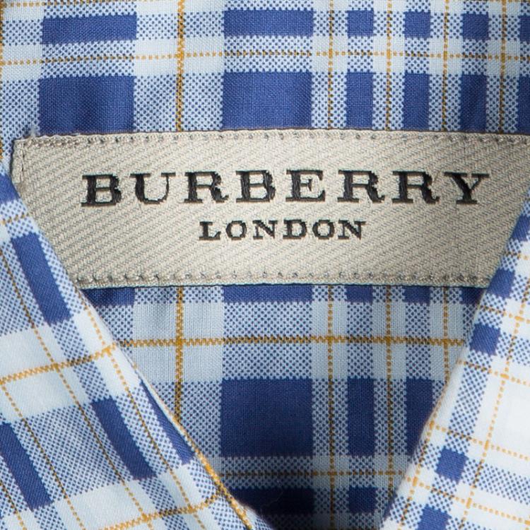 Pre Owned Burberry London Blue Plaid Checked Cotton Long Sleeve Shirt XS