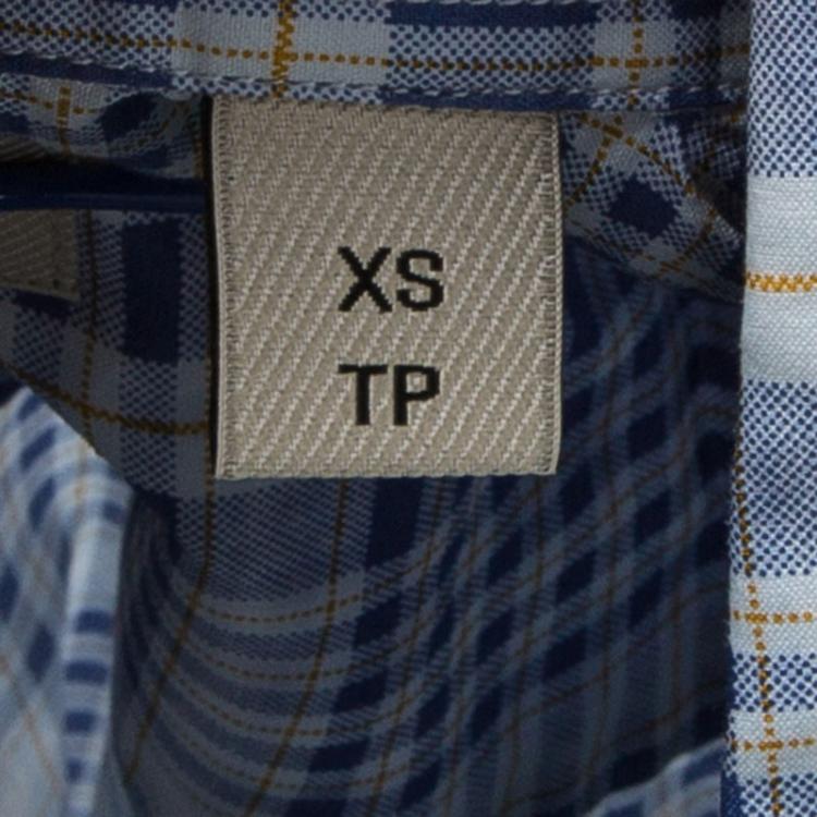 Pre Owned Burberry London Blue Plaid Checked Cotton Long Sleeve Shirt XS