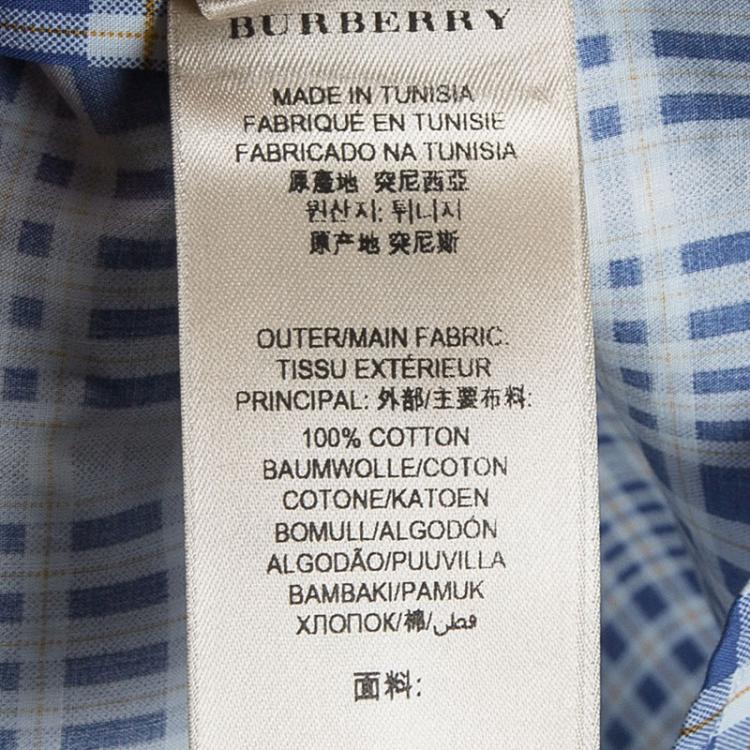Pre Owned Burberry London Blue Plaid Checked Cotton Long Sleeve Shirt XS