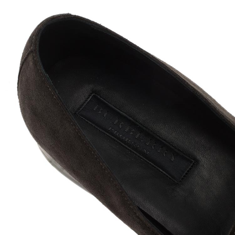 Pre Owned Burberry Grey Suede Lewis Tassel Loafers Size 45