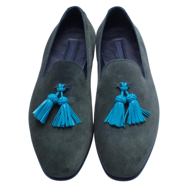 Pre Owned Burberry Prorsum Green Suede Lewis Tassel Loafers Size 43