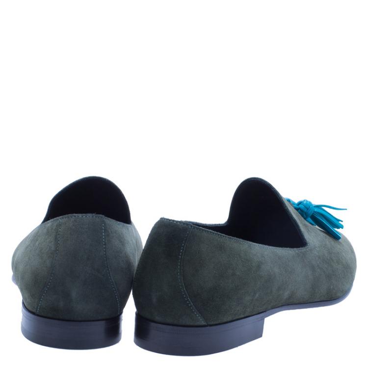Pre Owned Burberry Prorsum Green Suede Lewis Tassel Loafers Size 43