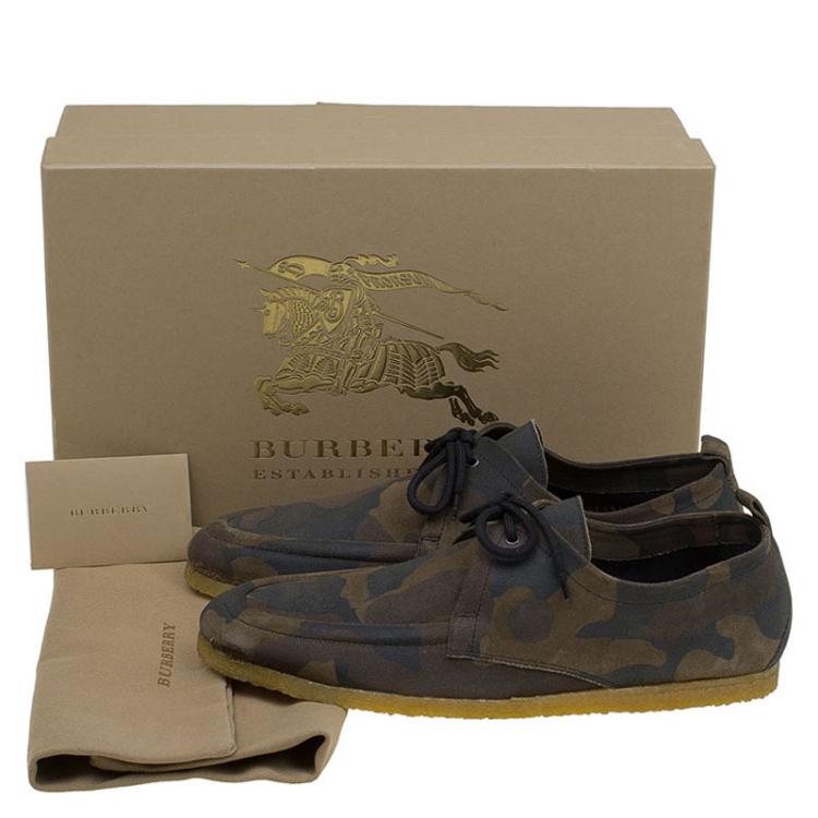 Pre Owned Burberry Olive Camouflage Print Leather Tobias Loafers Size 41