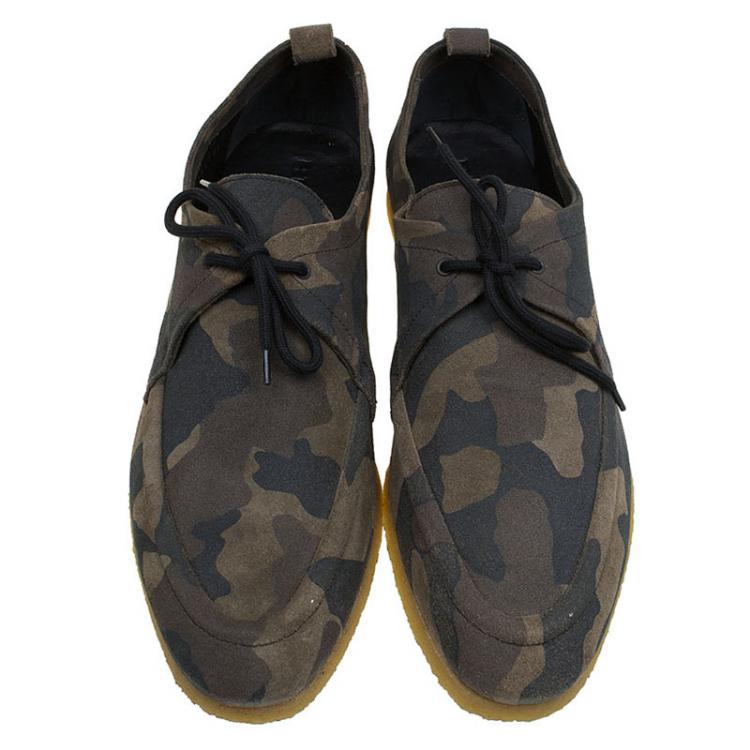 Pre Owned Burberry Olive Camouflage Print Leather Tobias Loafers Size 44