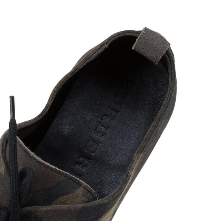Pre Owned Burberry Olive Camouflage Print Leather Tobias Loafers Size 44