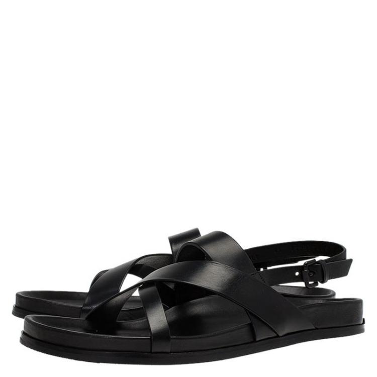 Pre Owned Burberry Black Leather Albans Cross Strap Sandals Size 46