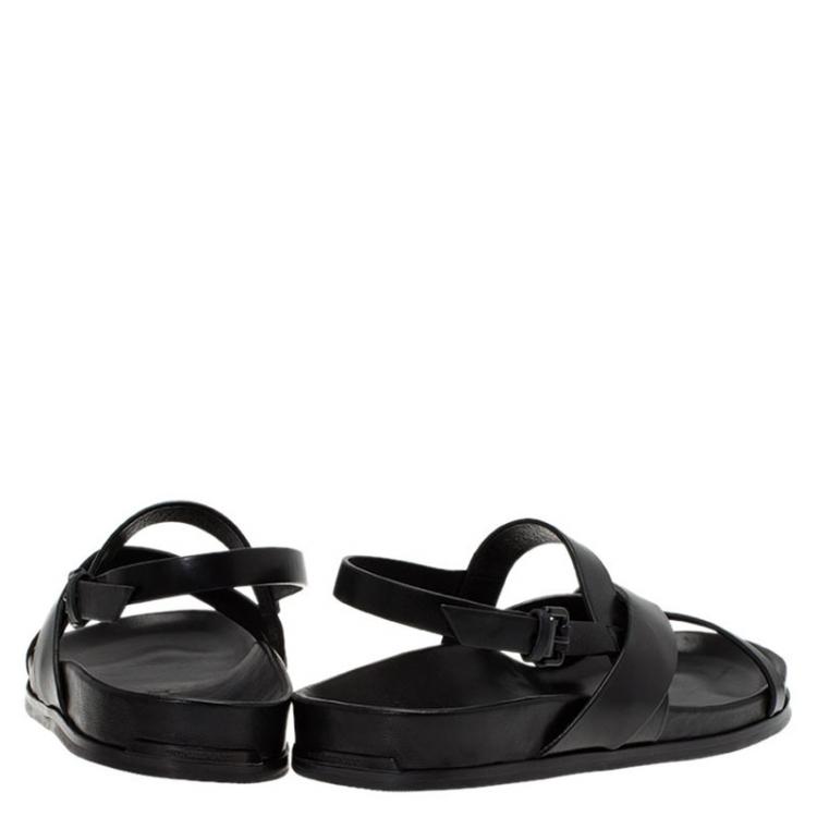 Pre Owned Burberry Black Leather Albans Cross Strap Sandals Size 46