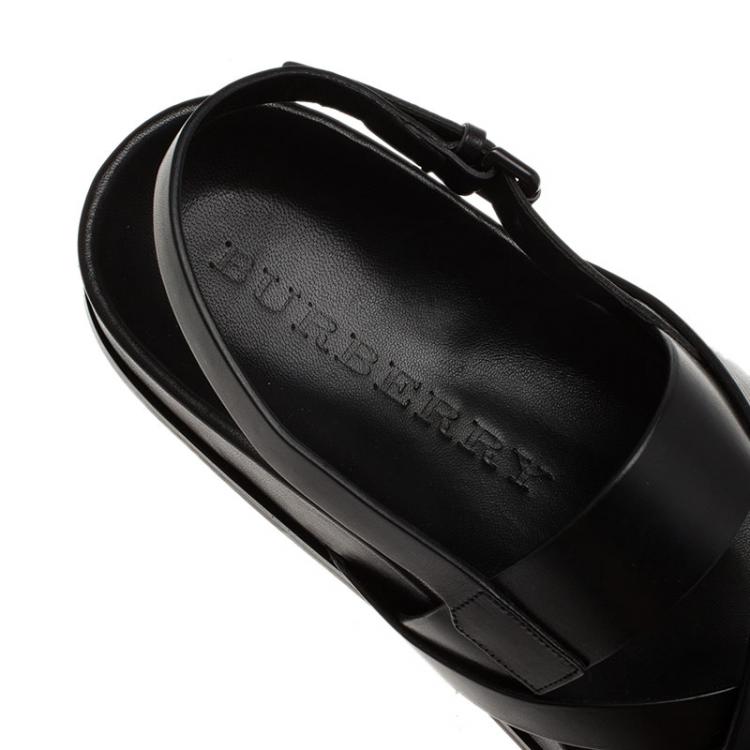 Pre Owned Burberry Black Leather Albans Cross Strap Sandals Size 46