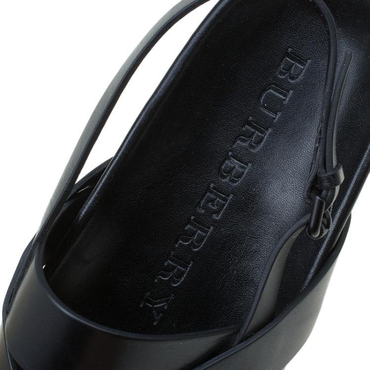 Pre Owned Burberry Black Leather Albans Cross Strap Sandals Size 46