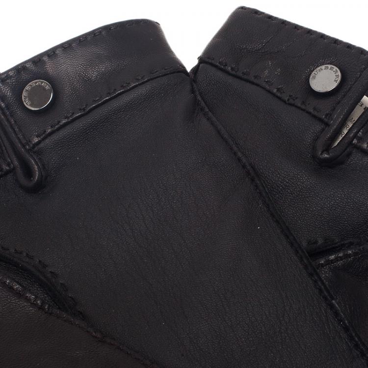 Pre Owned Burberry Black Leather Gloves Size 8.5 