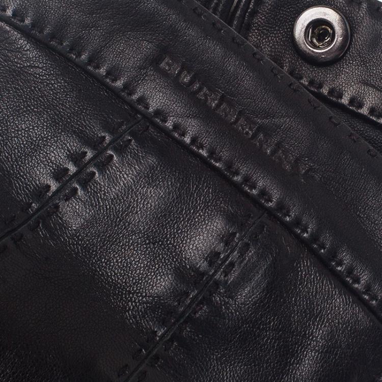 Pre Owned Burberry Black Leather Gloves Size 8.5 