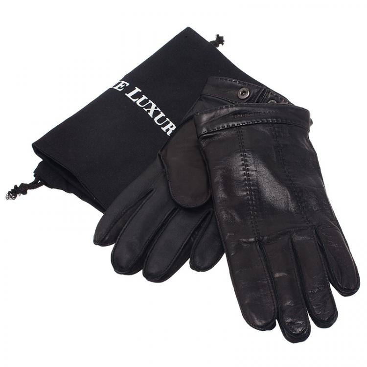 Pre Owned Burberry Black Leather Gloves Size 8.5 