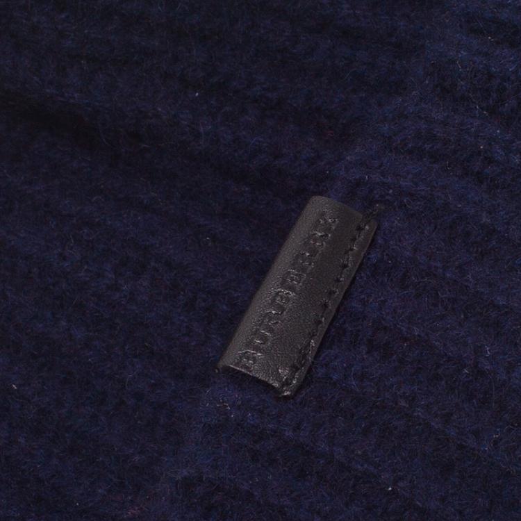 Pre Owned Burberry Navy Blue Cashmere Rib Knit Beanie