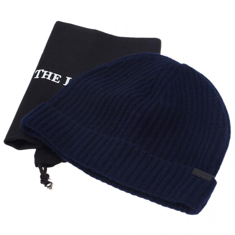 Pre Owned Burberry Navy Blue Cashmere Rib Knit Beanie