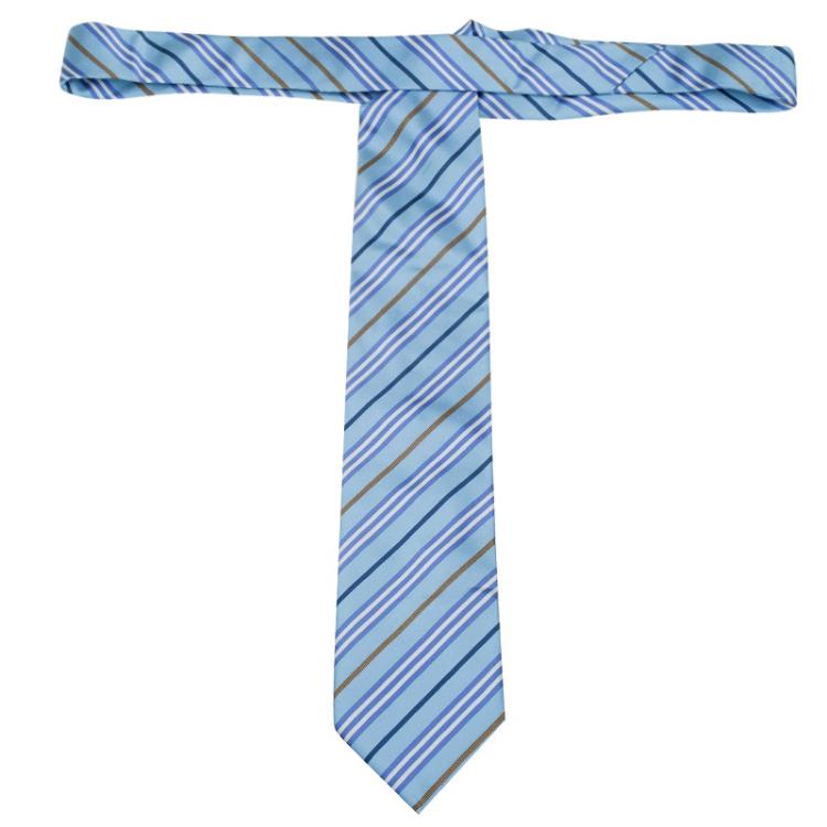 Pre Owned Burberry Blue Silk Striped Tie