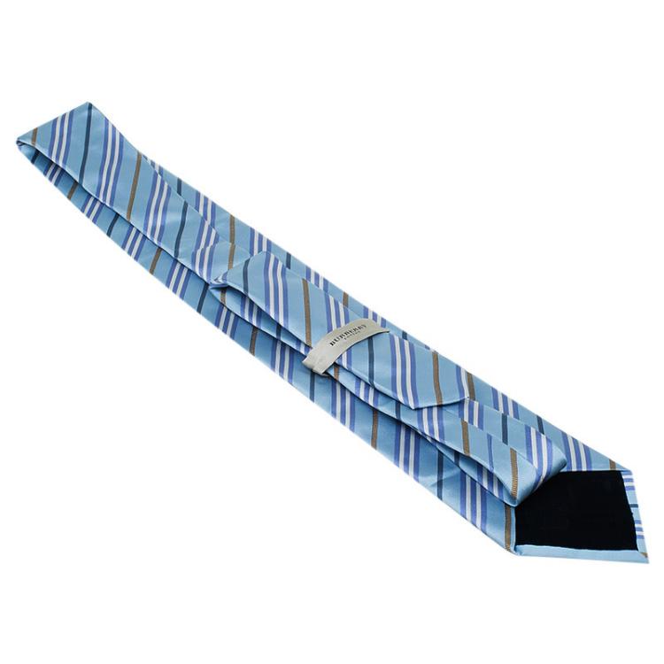 Pre Owned Burberry Blue Silk Striped Tie