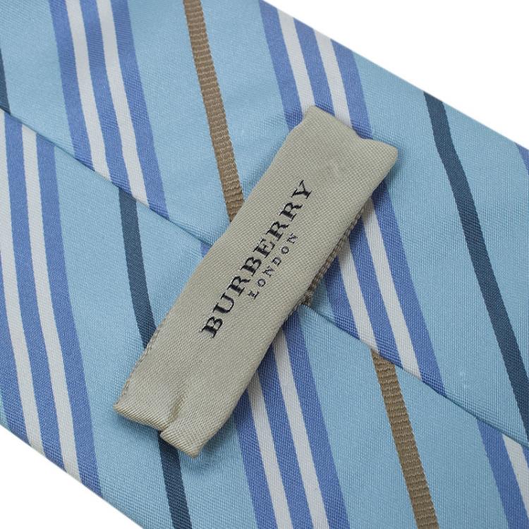 Pre Owned Burberry Blue Silk Striped Tie