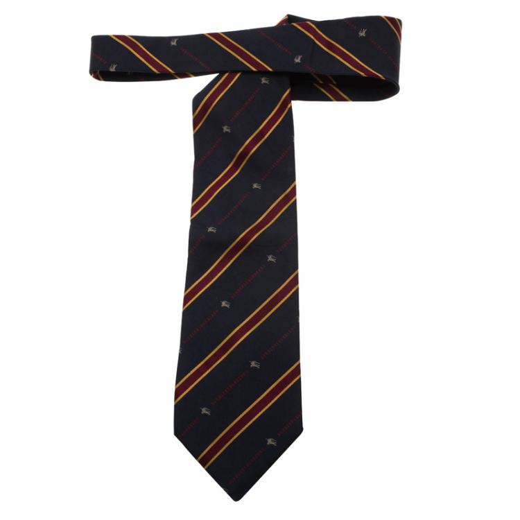 Pre Owned Burberry Blue and Red Striped Silk Tie