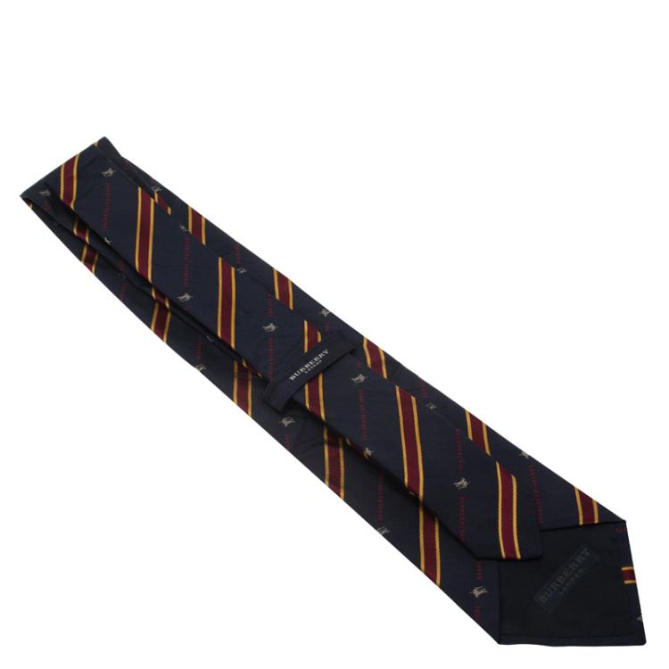Pre Owned Burberry Blue and Red Striped Silk Tie