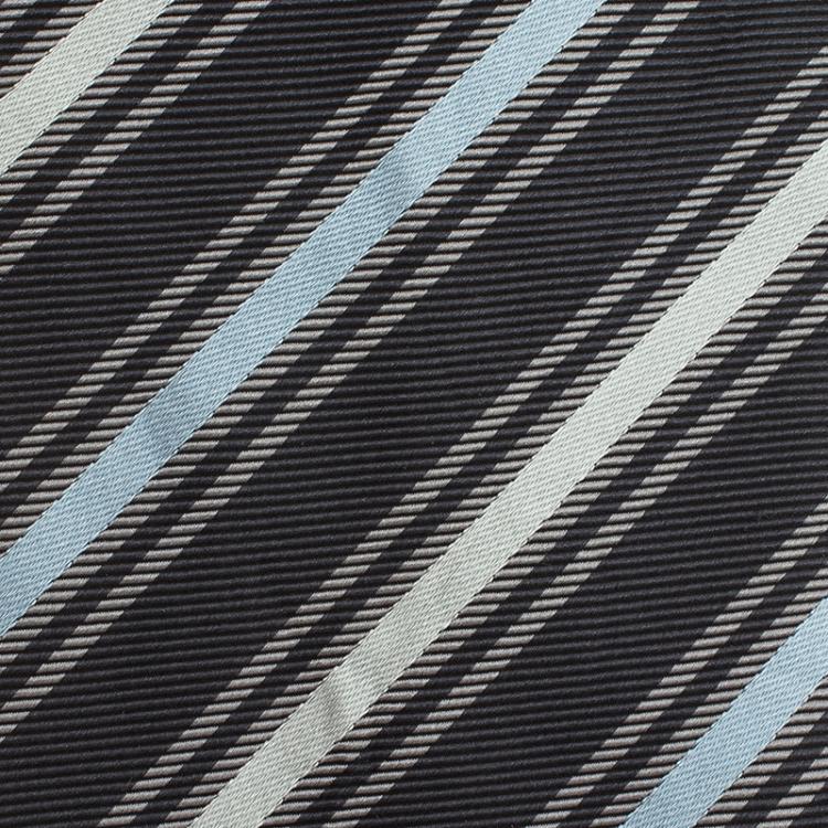 Pre Owned Burberry Grey Striped Silk Tie