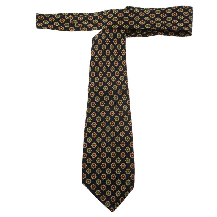 مملوكة مسبقًا Burberry Dark Blue Floral Print Silk Tie