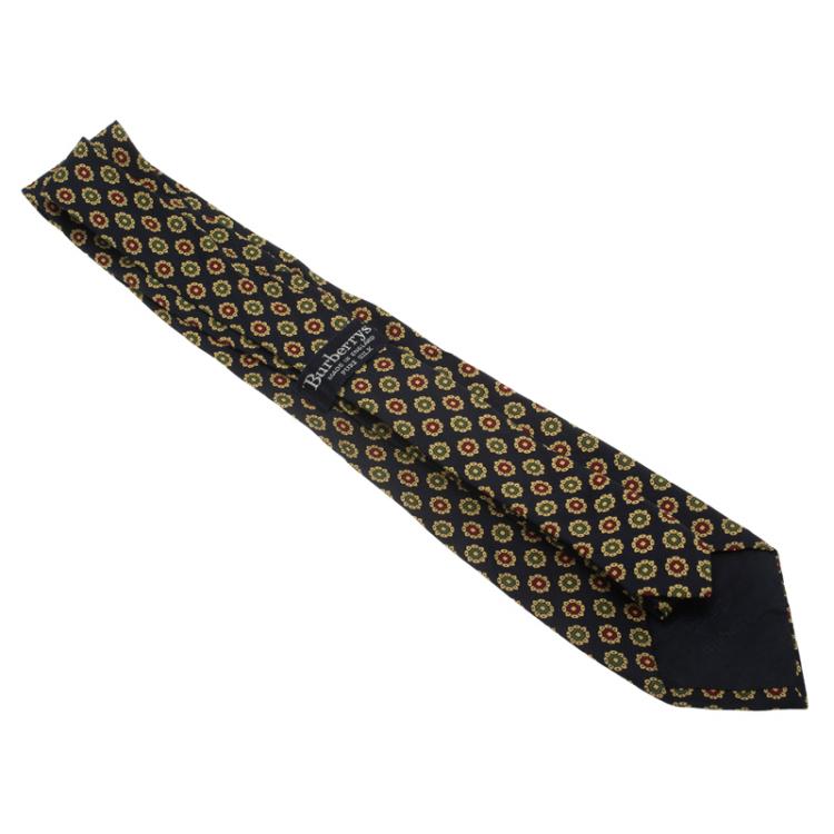 مملوكة مسبقًا Burberry Dark Blue Floral Print Silk Tie