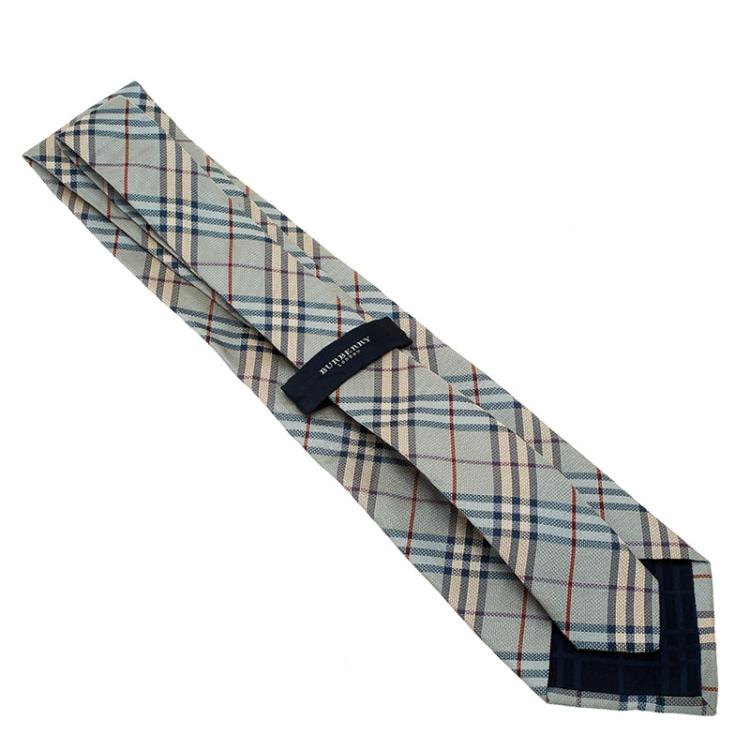 Pre Owned Burberry Light Blue Novacheck Print Silk Tie 