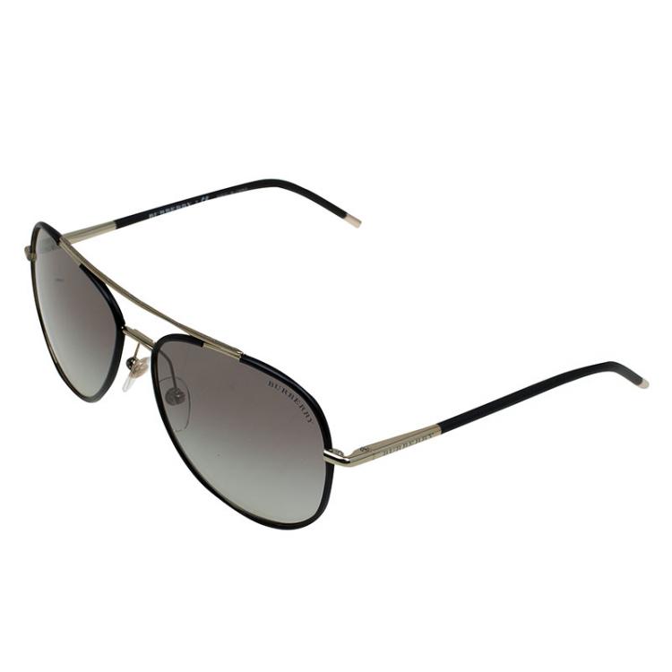 Pre Owned Burberry Matte Black and Gold Aviators