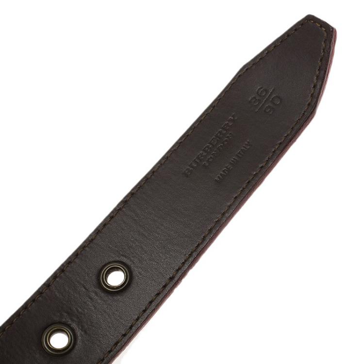 Pre Owned Burberry Red Embossed Leather Belt 90CM