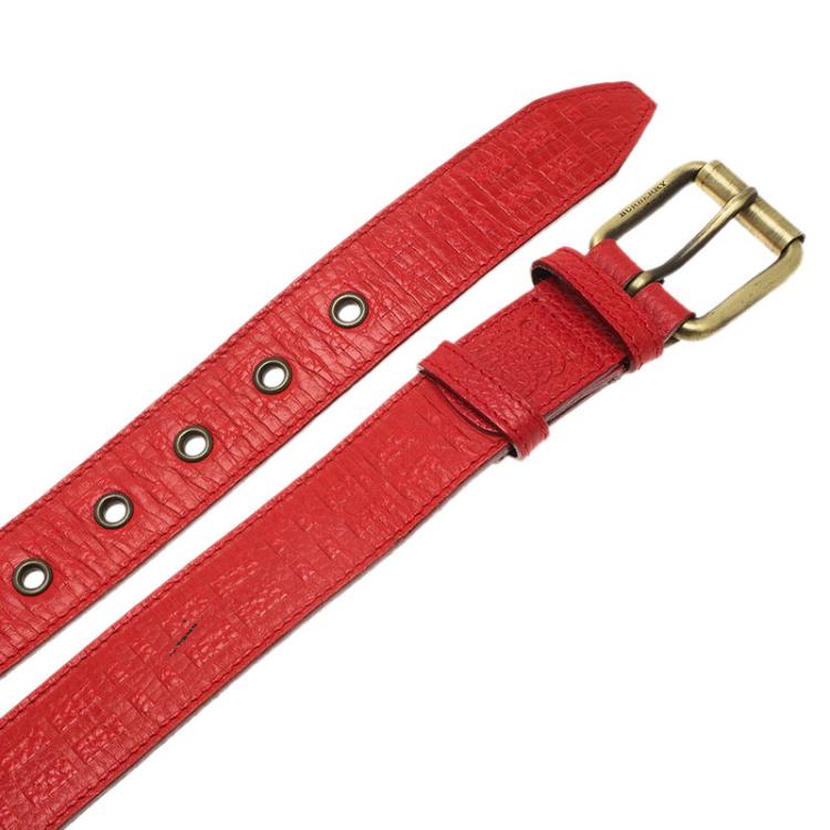 Pre Owned Burberry Red Embossed Leather Belt 90CM