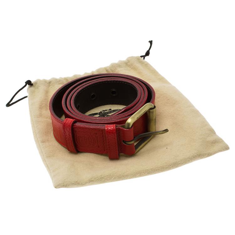 Pre Owned Burberry Red Embossed Leather Belt 90CM