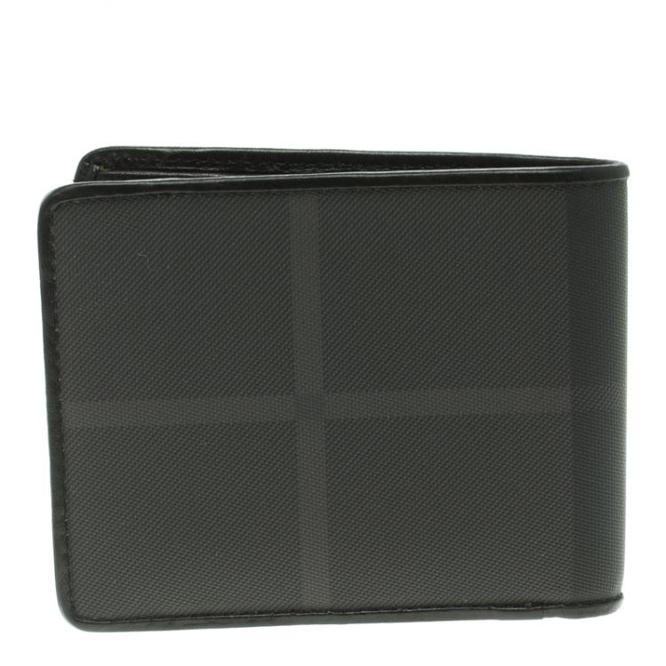 Pre Owned Burberry Dark Grey Smoked Check PVC Bifold Wallet