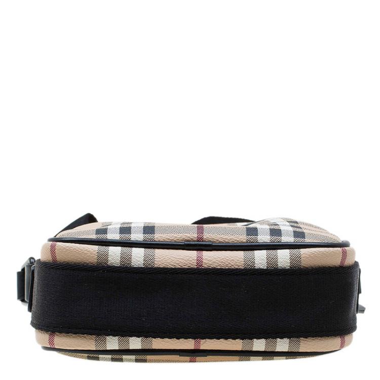 Pre Owned Burberry Beige/Black Classic Check Coated Canvas Equestrian Crossbody Bag