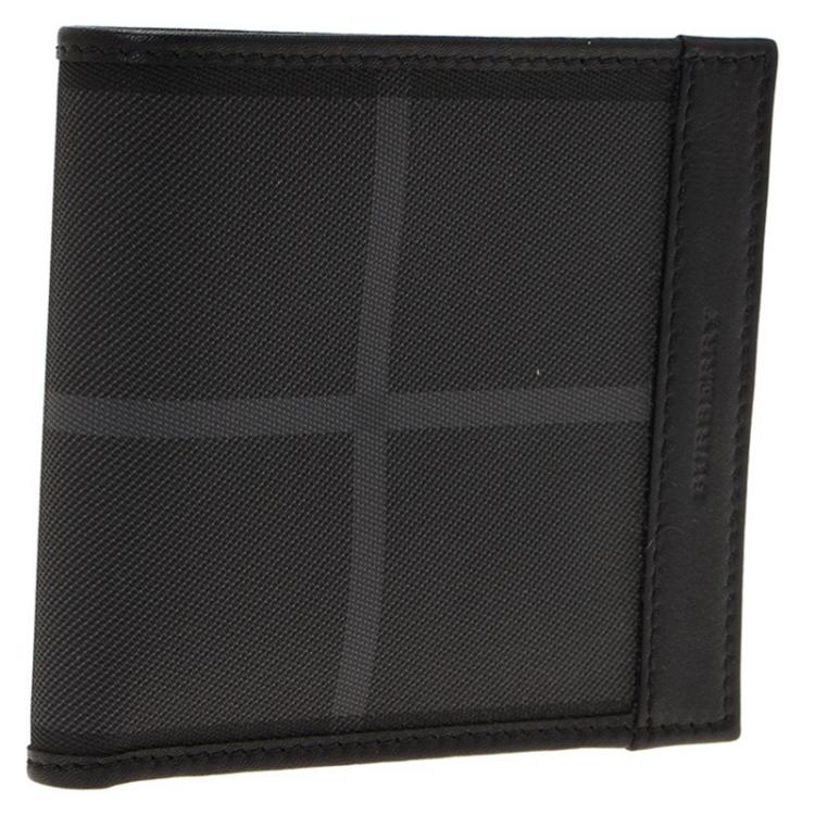 Pre Owned Burberry Black Smoked Check PVC and Leather Bi Fold Wallet