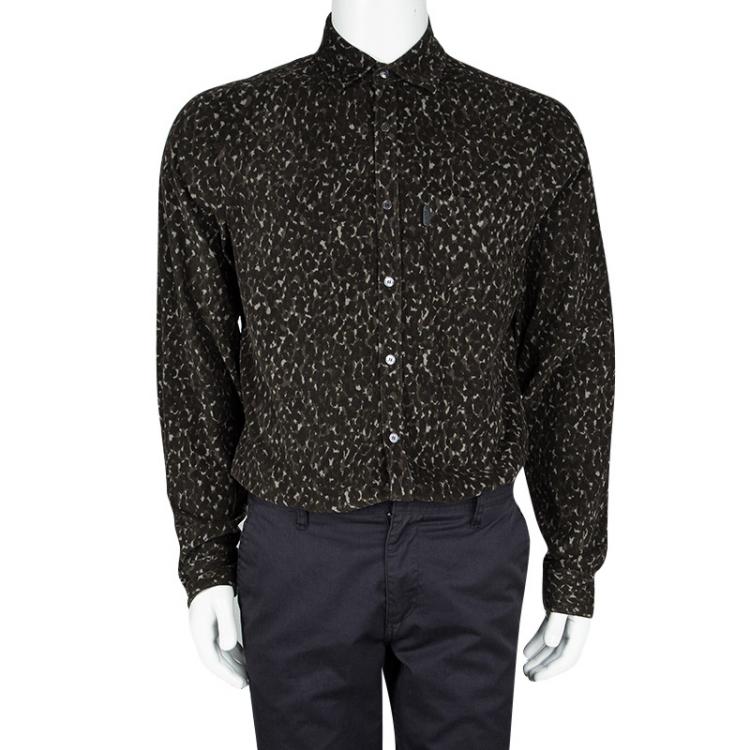 مملوكة مسبقًا Burberry Green Camouflage Print Long Sleeve Button Front Corduroy Shirt L