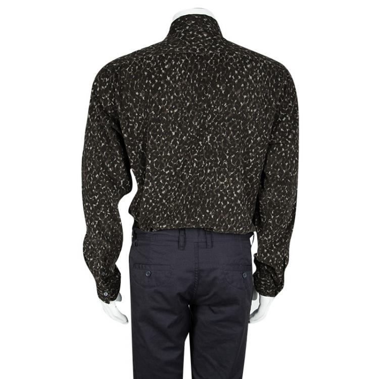 مملوكة مسبقًا Burberry Green Camouflage Print Long Sleeve Button Front Corduroy Shirt L