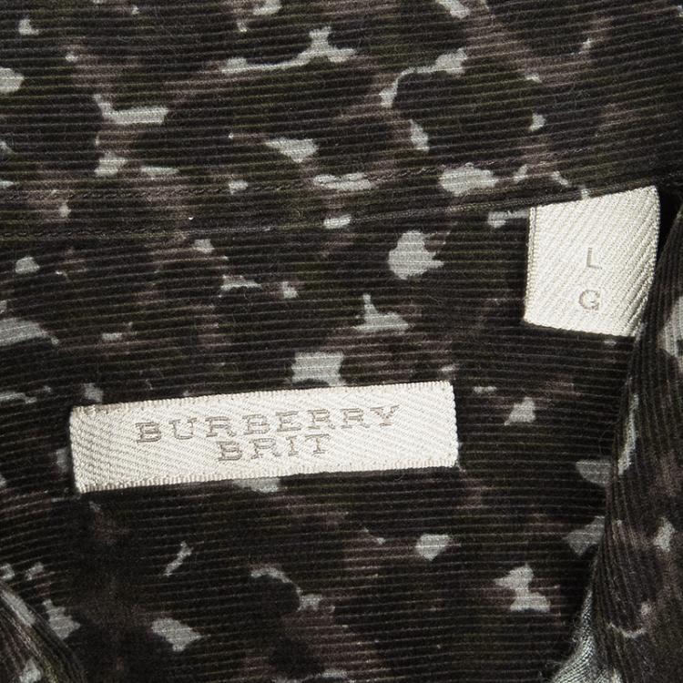 مملوكة مسبقًا Burberry Green Camouflage Print Long Sleeve Button Front Corduroy Shirt L